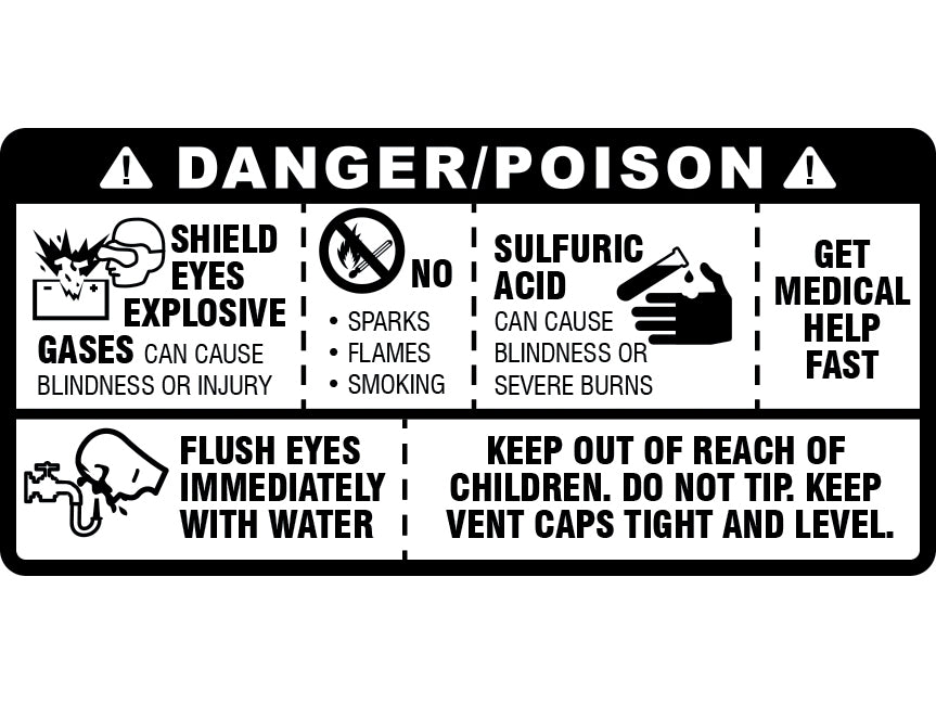 Danger Poison Generic Battery Label - 500 per roll